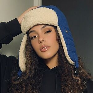 Brand New Royal Blue Trapper Hat | Faux Shearling Sherpa Aviator Cap